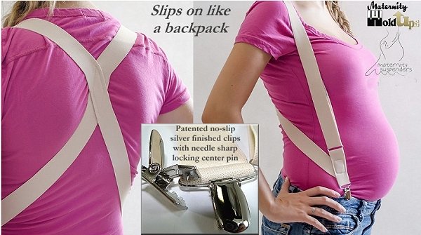 Holdup Suspender Company introduces patented Under-Ups a maternity suspender made to wear under a loose fitting maternity blouse.