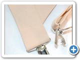 Holdup no-slip clips in chrome finish are used to attach these maternity pant suspenders